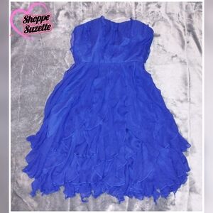 Donna Morgan Strapless Y2K Cocktail Dress 100% Silk Royal Cobalt Blue Size 0